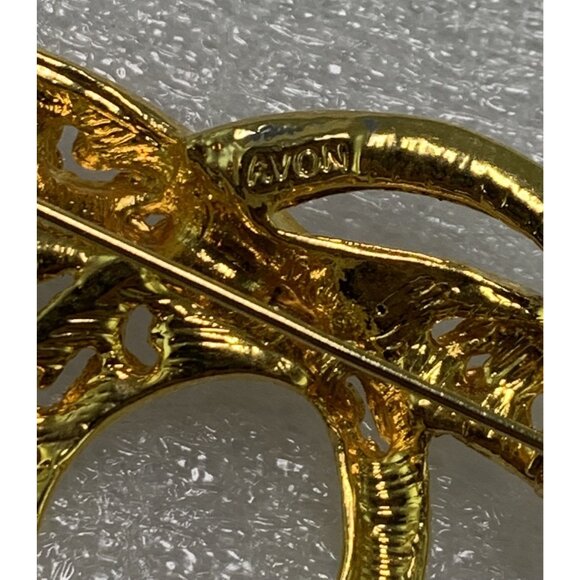 Vintage Avon Gold and Silver-Tone Abstract Brooch Pin Rhinestone Accents 3.25" - Picture 7 of 10